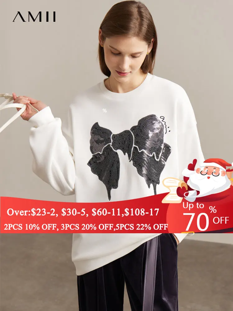 AMII Winter New Sweatshirts For Women 2022 Long Sleeve O-neck Casual Loose Fashion Printed Tops Female Clothing 72270098