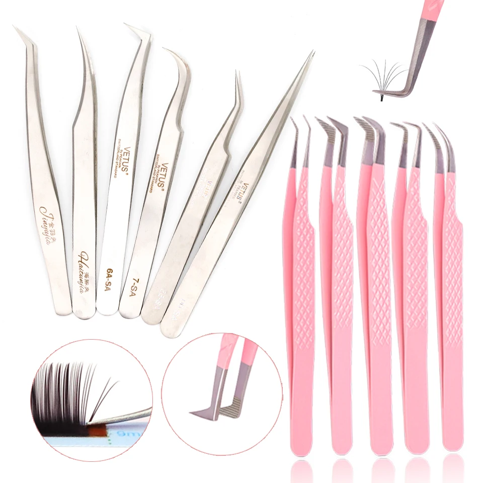 

Eyelash Tweezers Stainless Steel Eyelashes Tweezers Professional for Volume Fan Makeup Tweezers Straight Curved Pick Up Tools