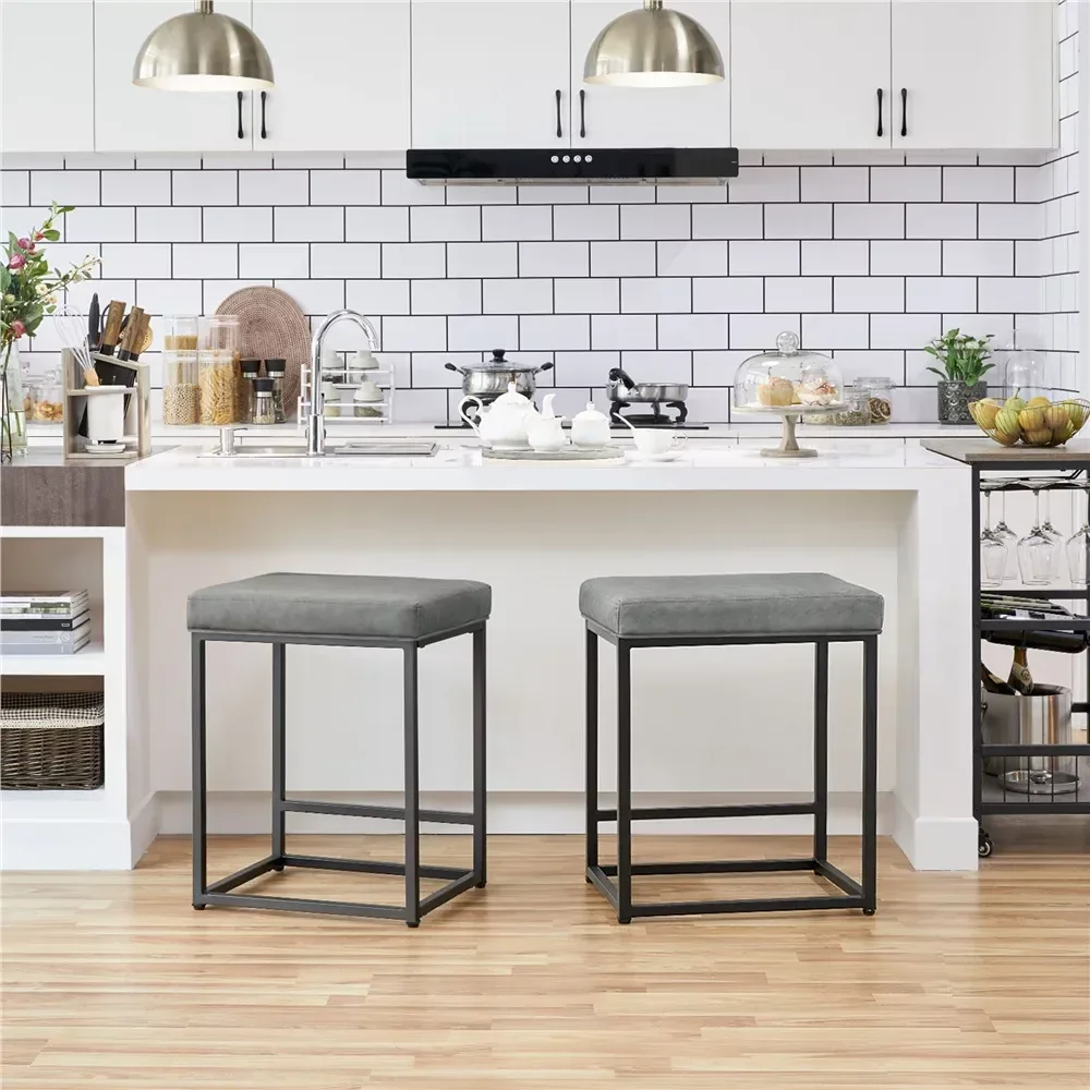 

24" Modern Upholstered Backless Counter Bar Stools, 2pcs