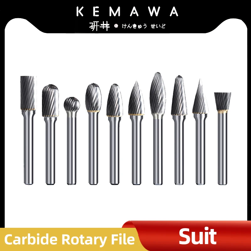 

KEMAWA set 3mm 6mm Shank Tungsten Carbide Rotary Files Burr Drill Bits CNC Engraving 6mm 3mm Rotary Tool Cutter Lime cone drill