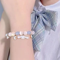 bohemian clear colored glass beaded bracelet sweet cute cartoon heart shaped bow charm bracelet men women fashion jewelry gift