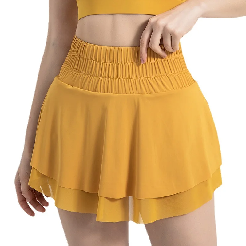 High Waist Tennis Skirt Yoga Fitness Short Skirt Female Running Quick Dried Women's Mesh Short Skirt Sports Skirt Biker Shorts