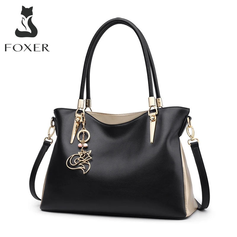 

FOXER Top Handle Bag Cowhide Leather Women Handbags Big Shoulder Bag Female Fashion Purse Lady Large Totes Women's Crossbody Bag