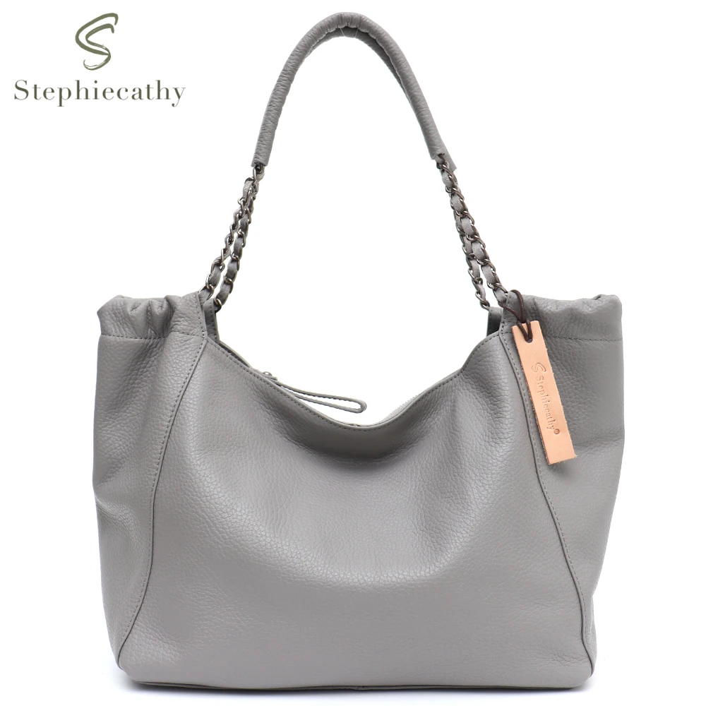 SC Women Designer Genuine Leather Large Handbags Fashion Slouchy Tote Chain Shoulder Bag Hobo Daily Commute Shopper Laptop Purse