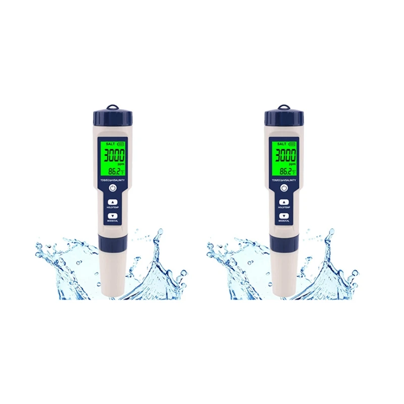 

2X Pool Salt Tester, Digital Salinity Meter, High Accuracy 5 In 1 Salinity Tester For Salt Water, Waterproof Test Kit