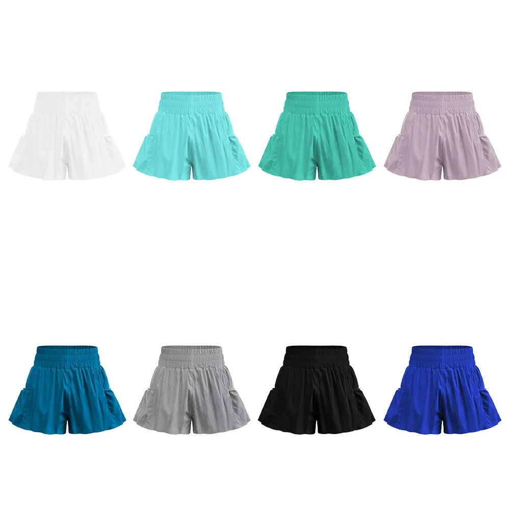 Casual Women's Summer Pleated Outdoor Sports Shorts Home Commuting Pants Street Wear All-match Elastic Waist Shorts with Pocket