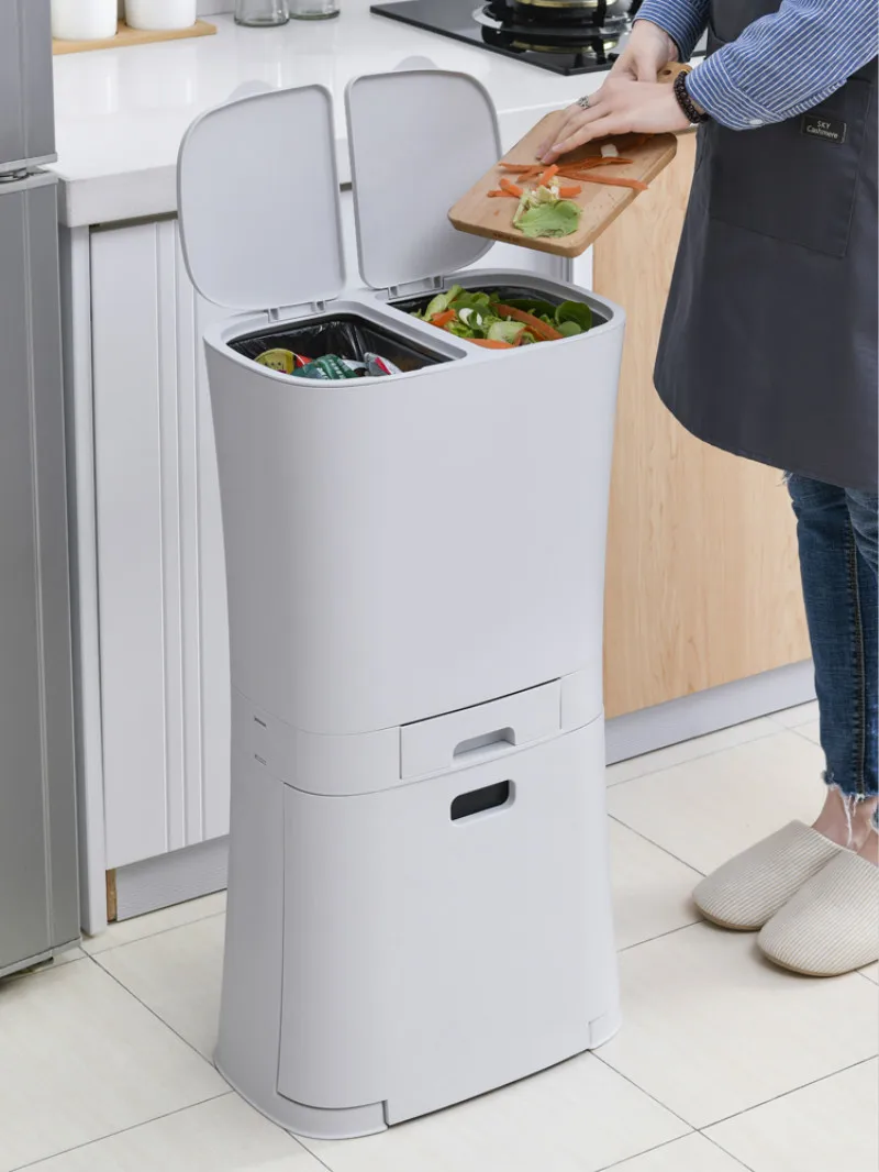 3-layer floor saves a lot of dry and wet sorting trash can with wheels kitchen trash can household corner trash plastic bin