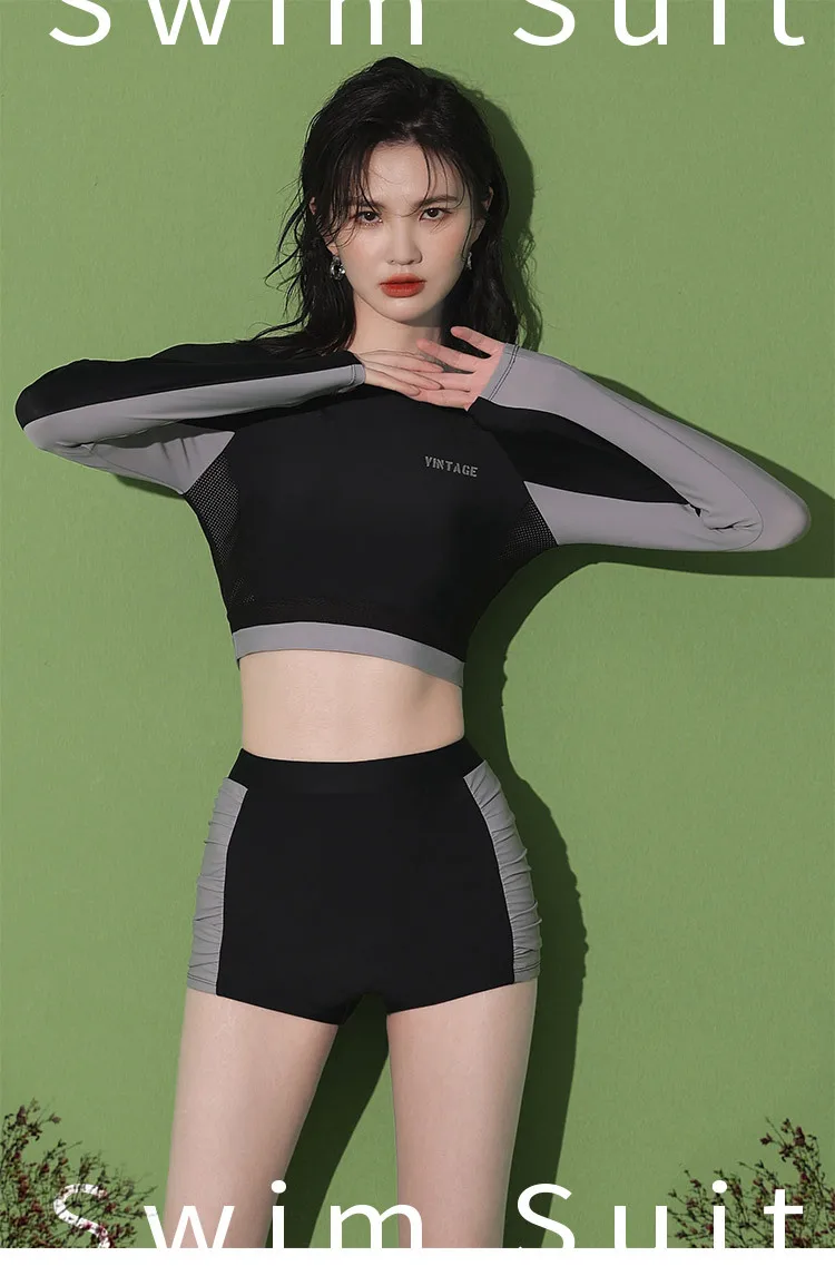 Купальник женский раздельный консервативный с затемнением живота облегающая