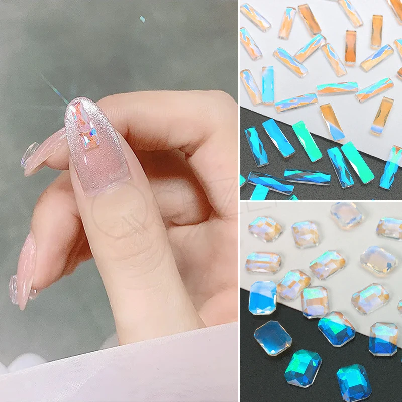 

100 шт. алмазы для ногтей, Блестящие кристаллы особой формы, 3d Стразы для дизайна ногтей, украшения, стеклянные драгоценные камни с плоской за...