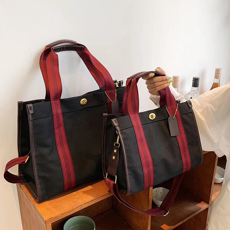 

Fashion Panelled Women Handbags Large Capacity Canvas Casual Shoulder Crossbody Bags Vintage Wide Strap Big Shopper Tote Purses