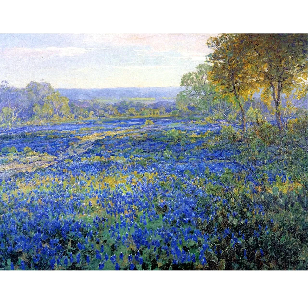

Hand draw high quality reproduction of Fields of Bluebonnets by Robert Julian Onderdonk Landscape oil painting for home decor