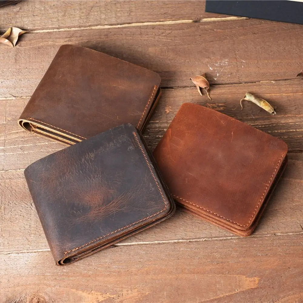 Минималистичный кожаный мужской короткий кошелек прочный многопозиционный с