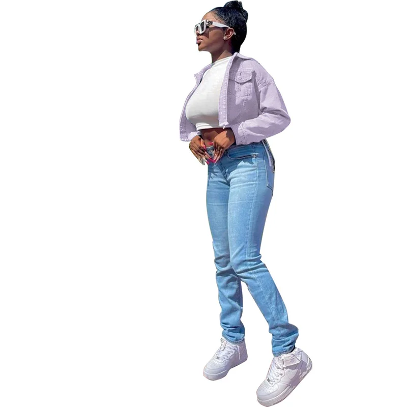 

Women's Denim Jackets Spring Jeans Casual Slim Solid Long Sleeve Lapel Coat Female Fashion High Street Tassel Short Jacket 2022