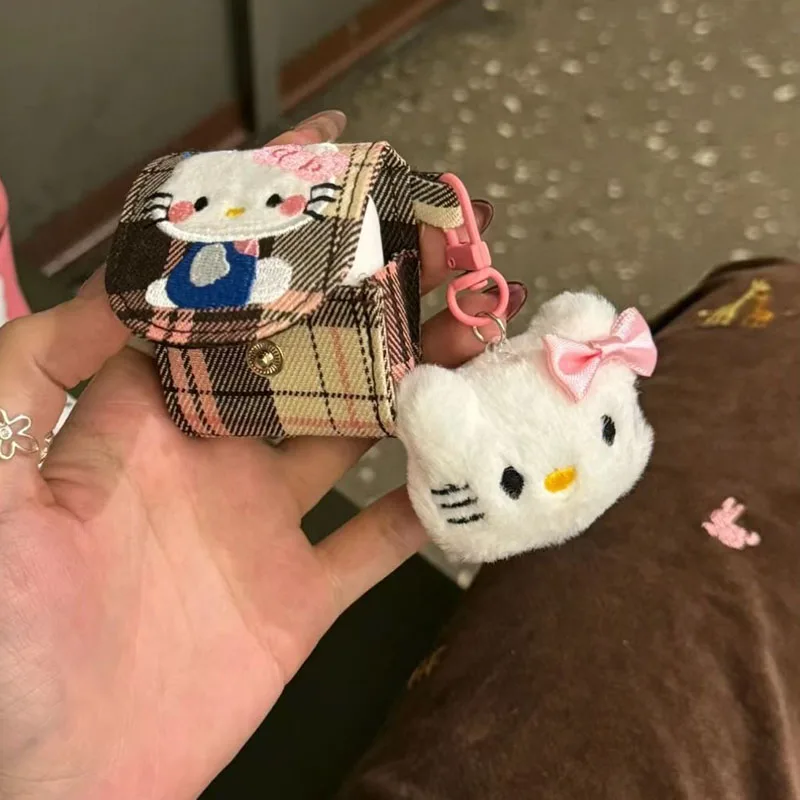 Чехол Sanrio Hello Kitty Airpods с мультяшной ретро-решеткой и вышивкой 1 2 3 милые защитные