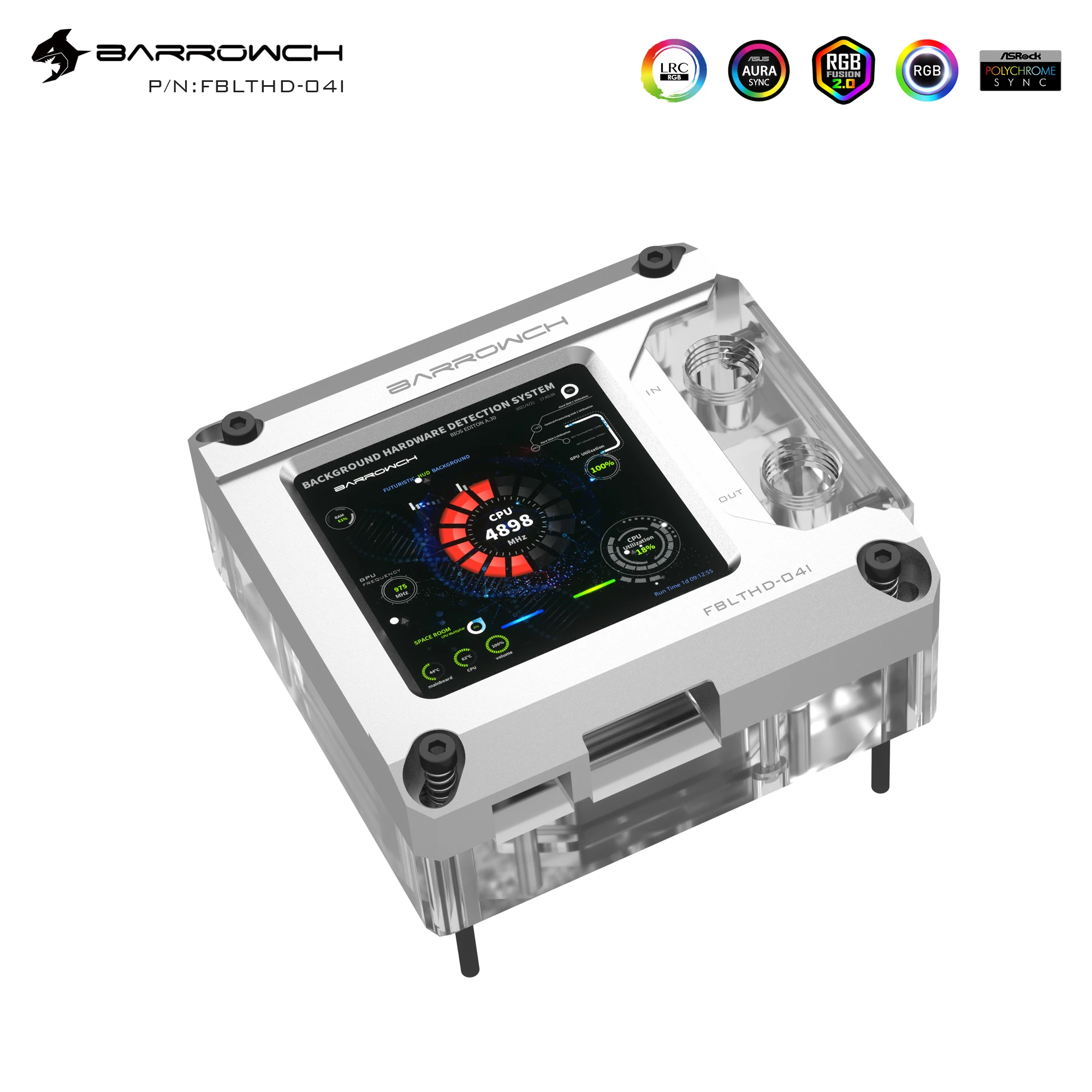 Блок водяного охлаждения процессора Barrowch RGB TFT HDMI-дисплей для Intel 115x1200 1700 20xx FBLTHD-04I