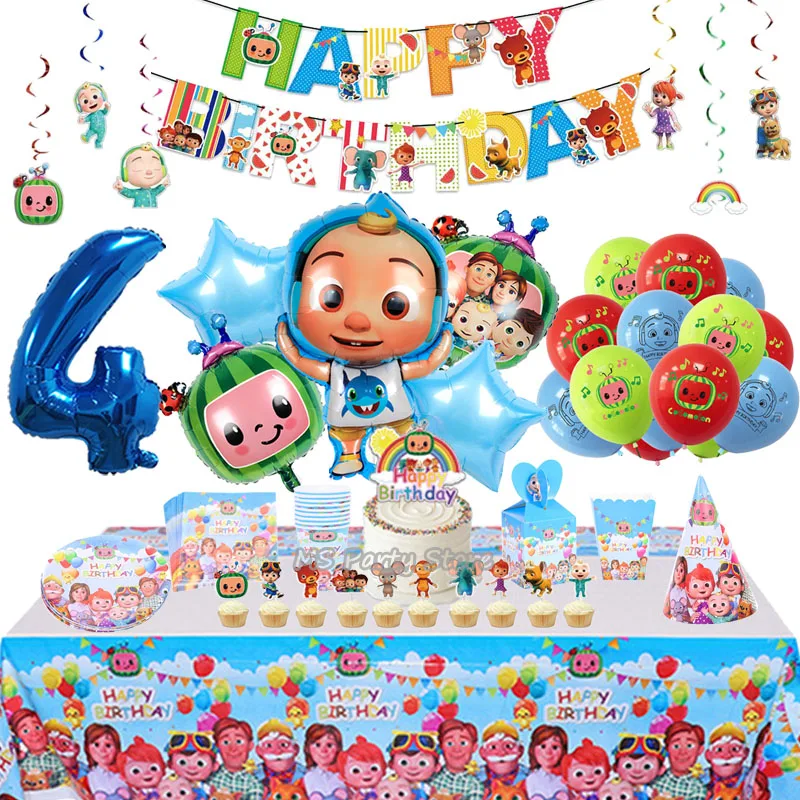 

Cocomelon Theme Birthday Party Decorations Aluminum Balloons Disposable Tableware For Kids Birth Party Supplies Latex Balloon