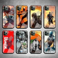 star wars the mandalorian yoda phone case tempered glass for iphone 13 12 11 pro mini xr xs max 8 x 7 6s 6 plus se 2020 cover