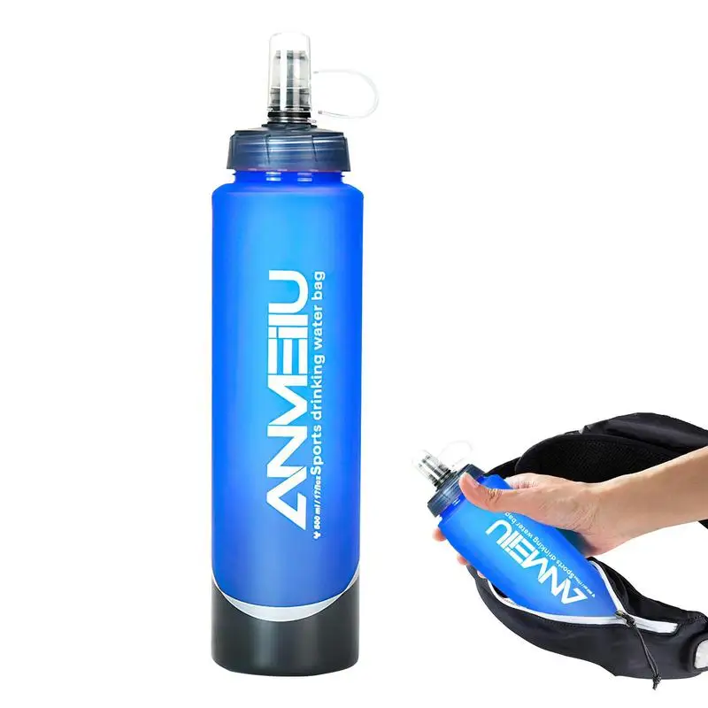 Soft Water Bottle Outdoor Sports Squeeze Water Pouch 500ML Water Bag TPU Folding Flask Sports Drinking Bottle For Hiking
