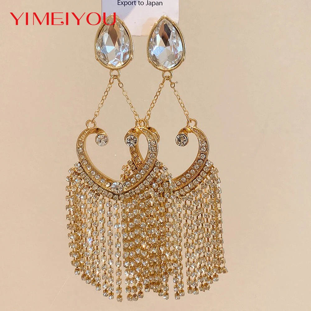 

Luxury Jewelry Long Earrings Tessel Gold Color Set Women Drop Colorful Cute For Ladies Wedding Crystal Design Accessories
