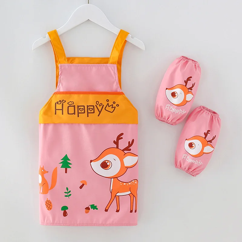 

Childrens Apron Suit Kindergarten Toddler Painting Clothes Eating Clothes Bib Sling Style Hood with Sleeves 1-3 Years Old Baby