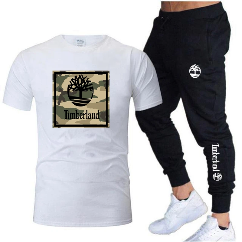 2023 spring and summer new men's T-shirt sports two-piece Harajuku top short-sleeved fun T-shirt+pants set fitness jogging suit