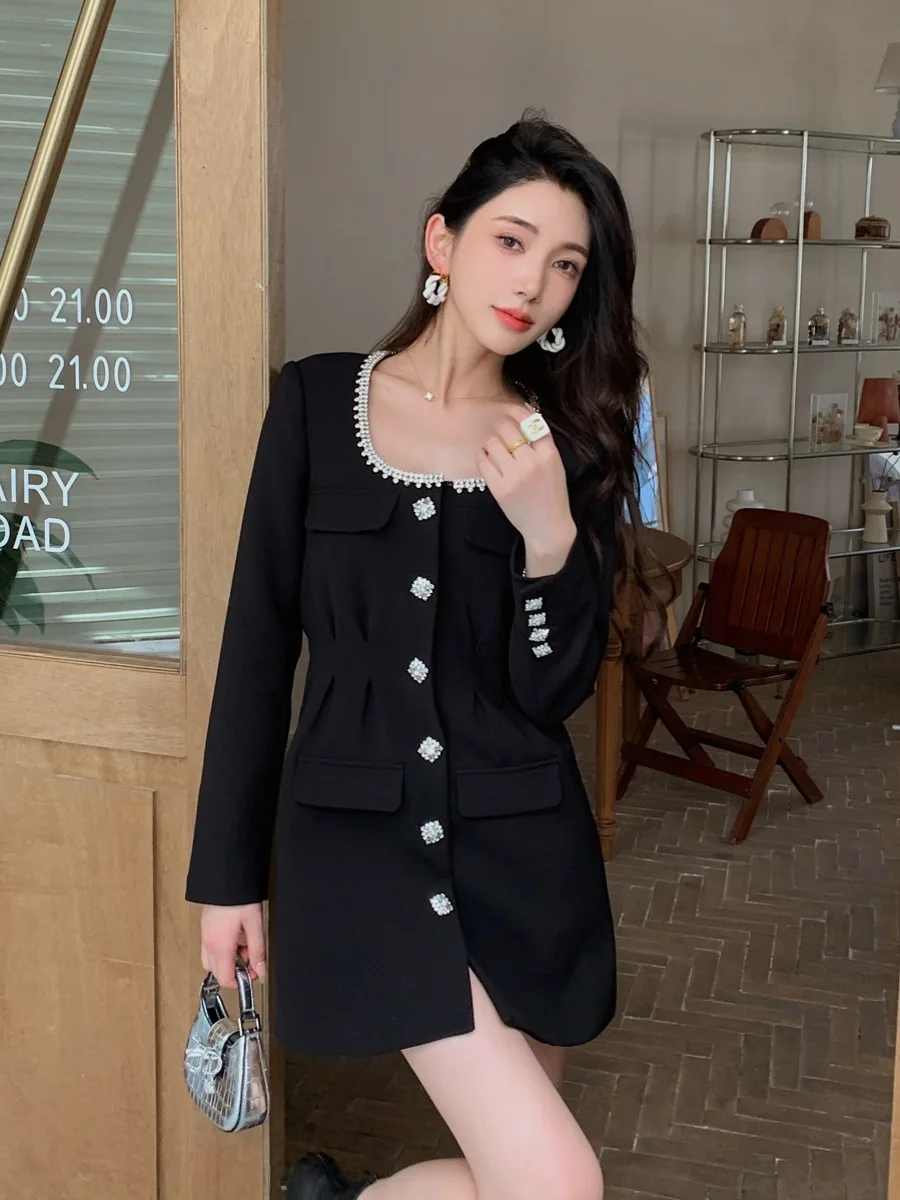 Женское элегантное платье с квадратным вырезом модное облегающее твидовое