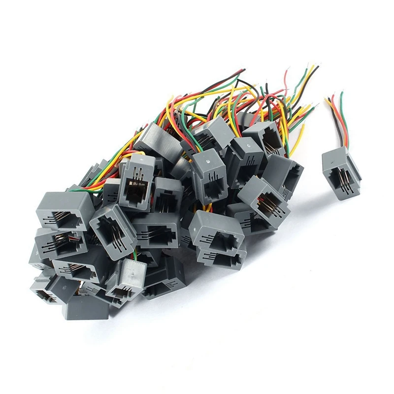 

200 Pcs 616E 4P4C RJ9 Female Telephone Connector Adapter W 4 Wires 8Cm
