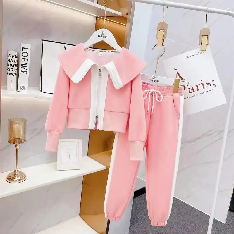 

Girls Suits 2022 Autumn New Teen Girls Fashion Sports Jacket Trousers Two-Piece Children's Stitching Clothing Set 2 4 6 8 12 Y