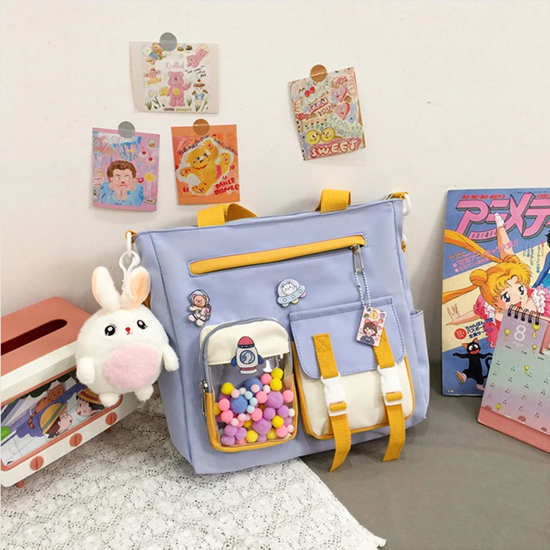 

Женская сумка на плечо 2022, нейлоновые сумки-тоуты, сумка-шоппер для девушек, модная повседневная вместительная Милая цветная контрастная Ст...