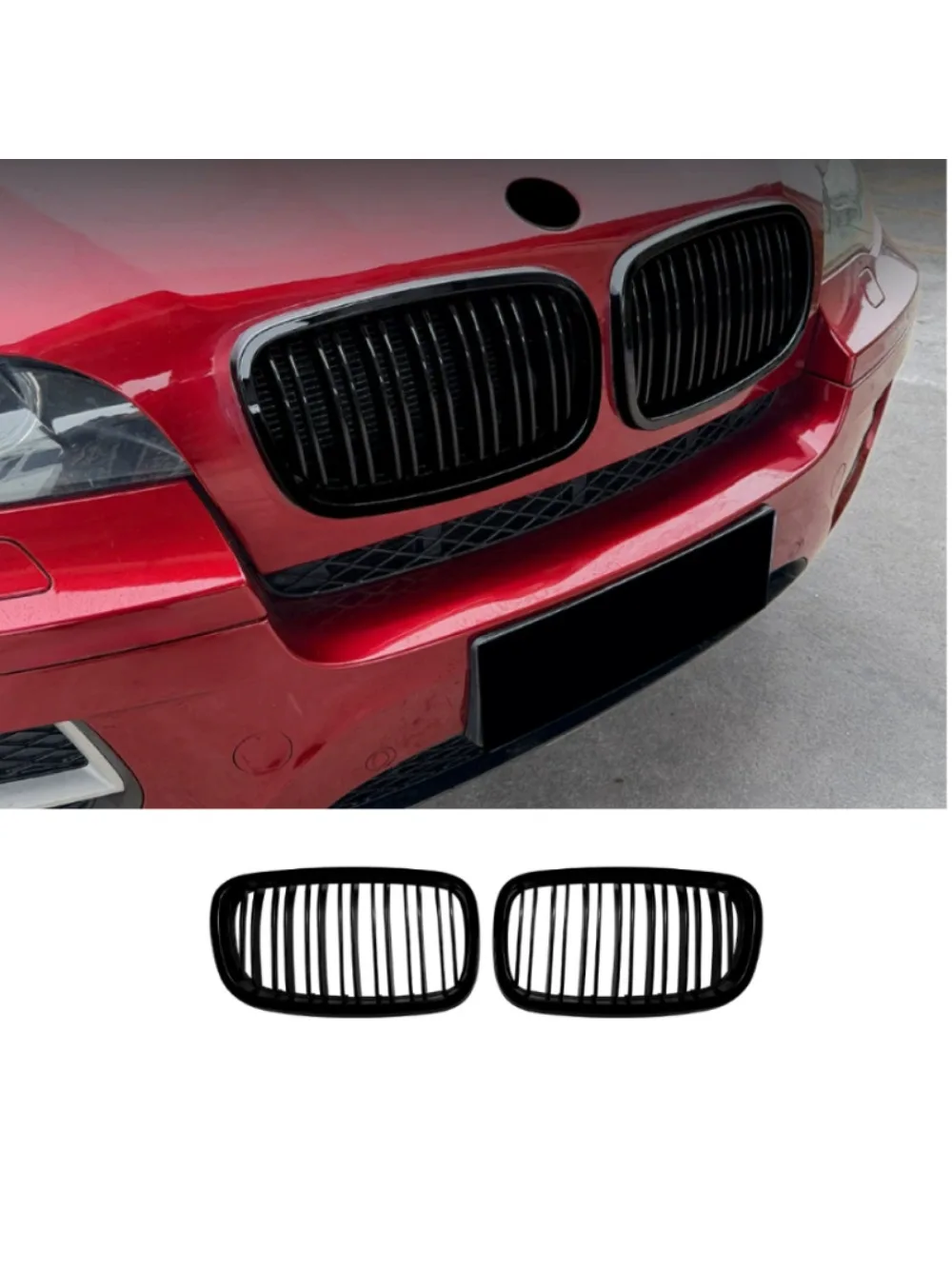 Фото Для BMW X5 E70 X6 E71 2006-2013: Хромированные решетки радиатора в стиле Diamond, черные, с двойной линией, гоночные, аксессуары №2