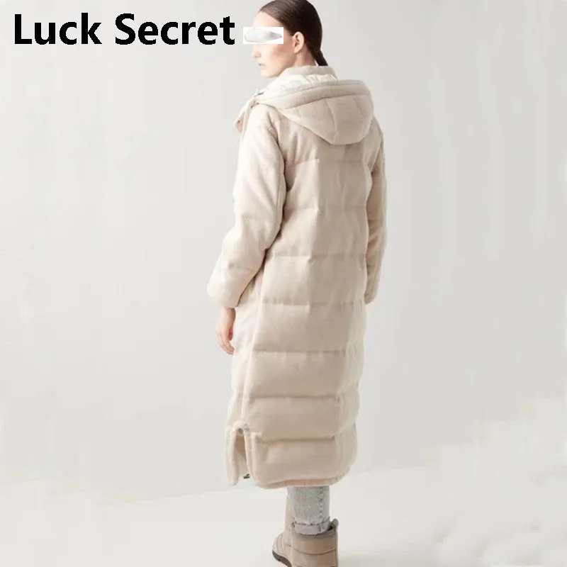 long down jacket for women Cashmere long cap thickens to keep warm White Velvet women's coats on offer with free shipping