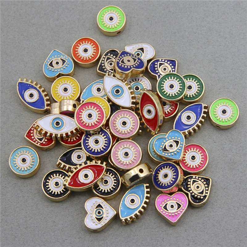6pcs/lots Boho Style Cute Eye Charms Beads for Jewelry Necklace Bracelet Making Enamel Blue Eye Metal Designer DIY Accessories