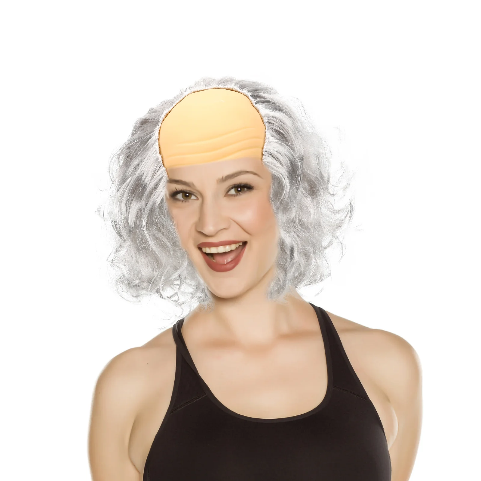 

White Curly Hair Apparel Bald Head Funny Cosplay Latex Scalp Costume Prop Elder