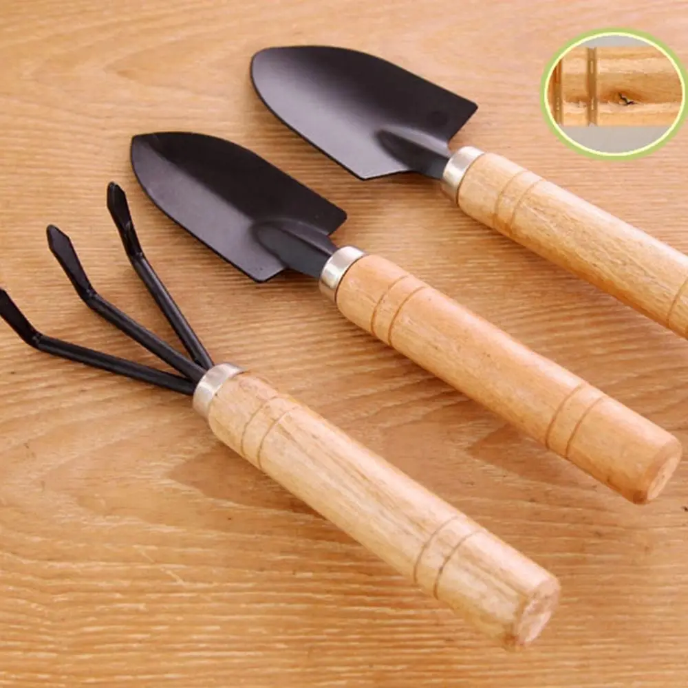 

3Pcs Mini Gardening Potting Tools Set Wooden Handle Shovel Rake Flower Shovel Household Pot Plant Bonsai Tools