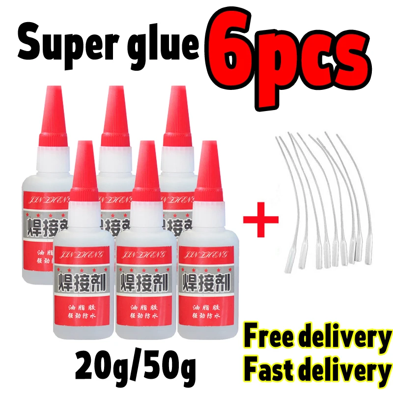 6PCS 20g / 50g Super Glue Welding Plastic Wood Metal Rubber Tire Shoes Repair Soldering Extra Strong Adhesive With Sprinkler