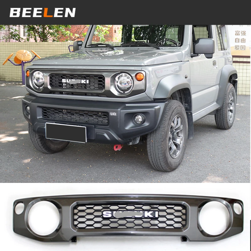 

Передняя решетка для гонок со светодиодными лампами для Suzuki Jimny JB64 JB74W 2019 2020, автомобильная решетка для почек, сетчатая черная решетка, аксессуары