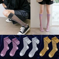 calf socks womens ultra thin crystal stockings japanese gold and silver silk solid color fashion socks