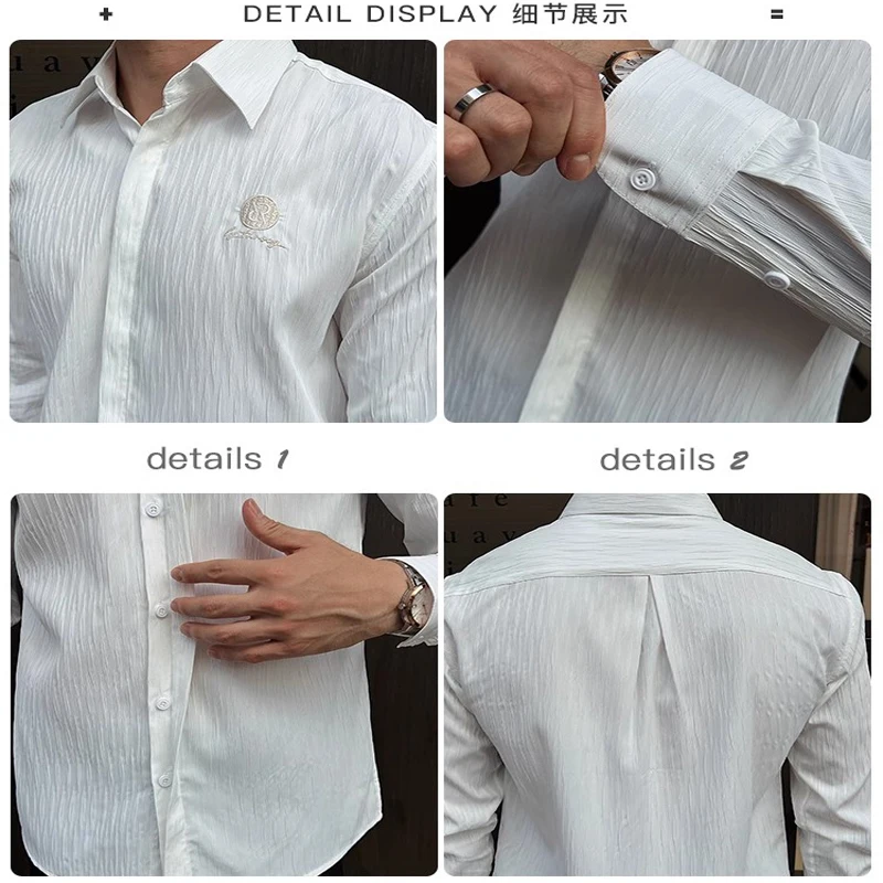 Роскошные мужские жаккардовые рубашки с длинным рукавом и вышивкой логотипа