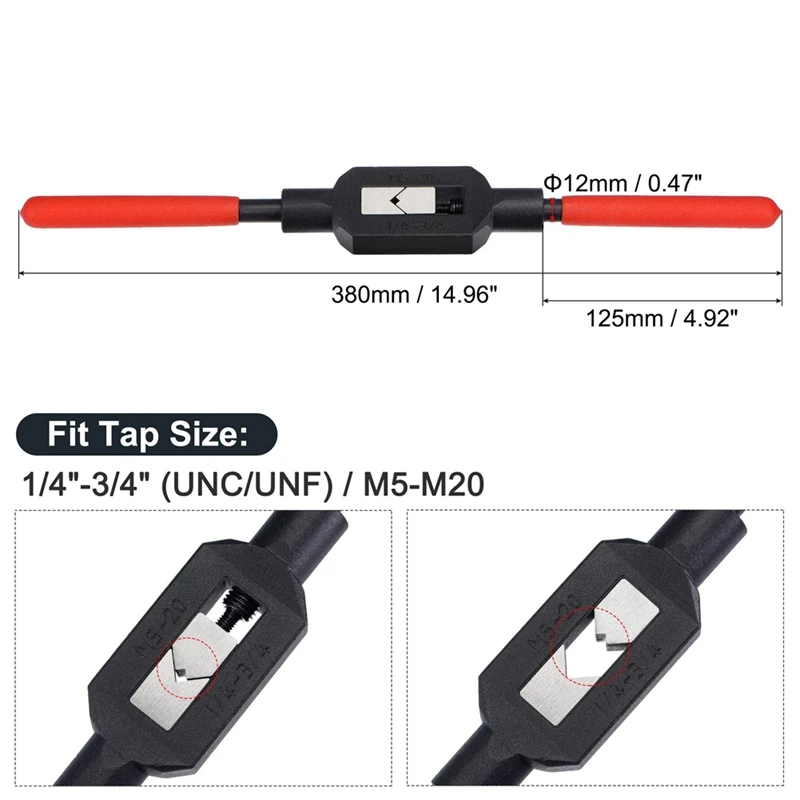 1 шт. Регулируемый ключ-ручка из черной и красной стали для 1/4-3/4 дюймов (UNC/UNF)