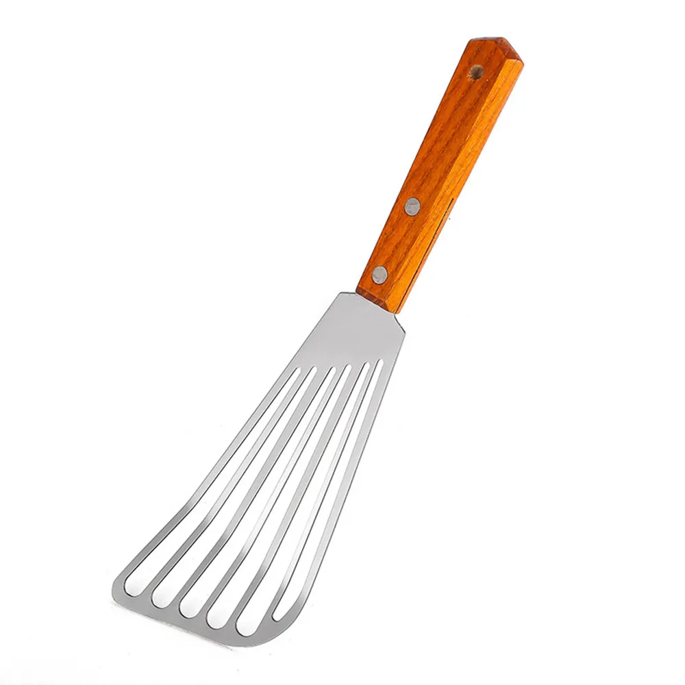 

Kitchen Stainless Steel Frying Spatula Leaky Shovel Fish Slice With Wooden Handle Cookware Utensils Kitchen Accessories