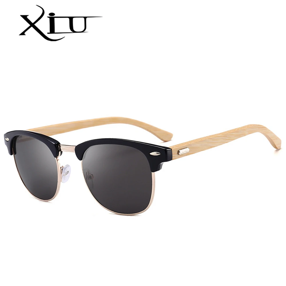 

Солнцезащитные очки XIU без оправы для мужчин и женщин, классические брендовые дизайнерские солнечные очки с бамбуковыми дужками и заклепка...