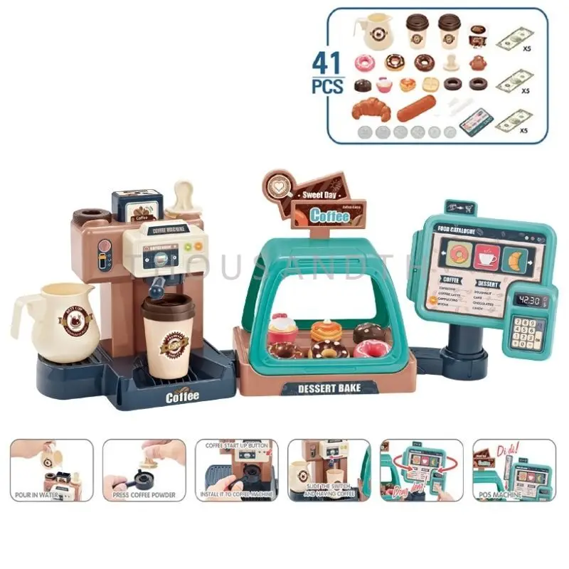 Ролевая игровая кофемашина 3 в 1 кассовый аппарат игра миниатюрная еда мороженое