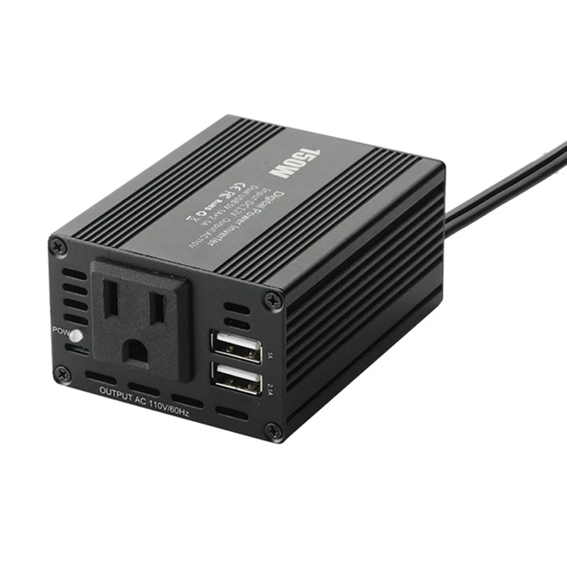 

150W Power Inverter DC12V To AC 110V Power Converter Splitter 2 USB Fast Charging Car Power Inverter Black US Plug