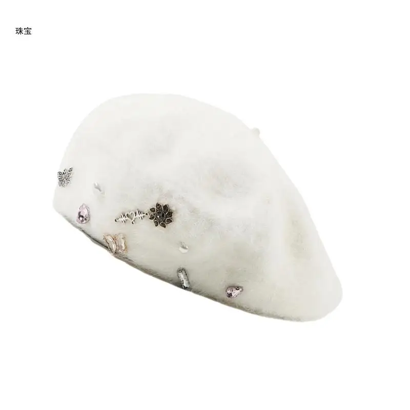 X5QE модные береты с жемчугом элегантный головной убор бабочкой аксессуар для