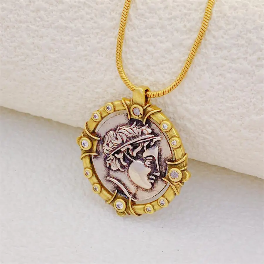 

NEW Brand Ancient Greek Women Men Vintage Pendant Coin Charm Choker Bohemia Snake Bone Chain Necklace Bijoux Femme Collar Jewelr