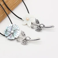 5pc natural shell alloy white black flower pendant necklace for jewelry making exquisitediynecklace accessories charm gift party