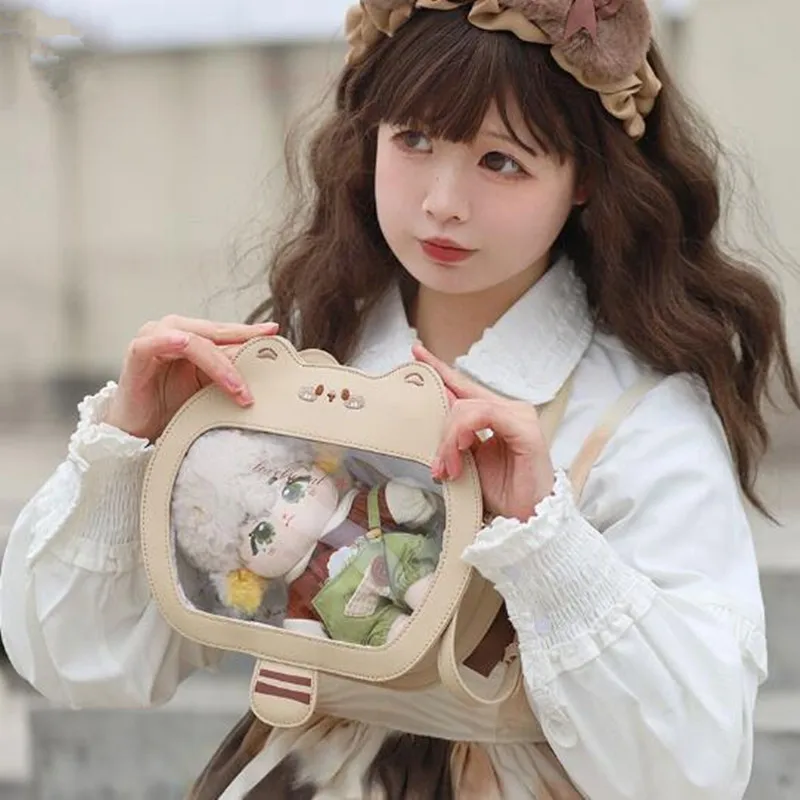 

Kawaii Round Shape Ita Bag for Young Girls Japanese Cute Shoulder Bag Pin Display Crossbody Bag Women Bow Purses and Handbags