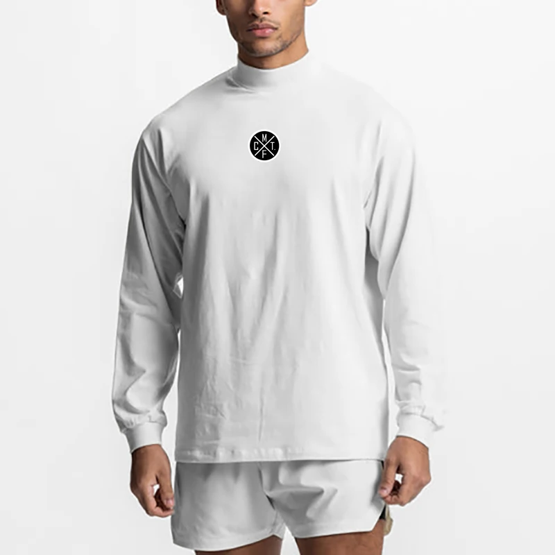 

Мужская одежда для бега, дышащая футболка большого размера с высоким воротом и длинным рукавом для фитнеса, Спортивная модная футболка для бодибилдинга, модная футболка