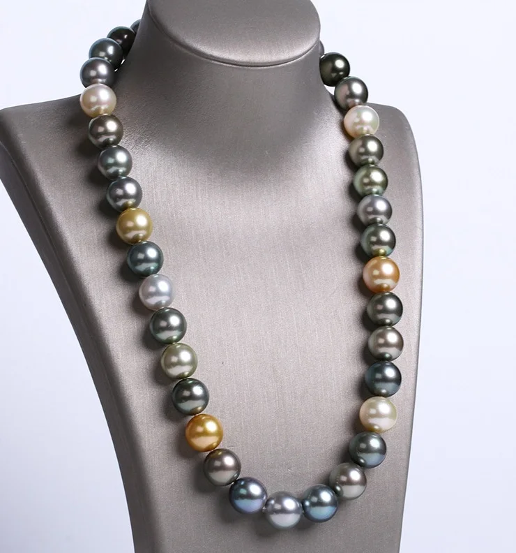 

Huge Charming 18"12-13mm Natural South Sea Genuine Black White Gold Multicolor Round Pearl Necklace Free Shipping Women Jewelry