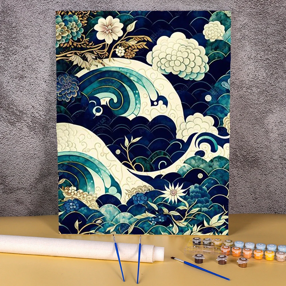 Безрамная картина маслом по номерам для взрослых абстрактная с морской волной